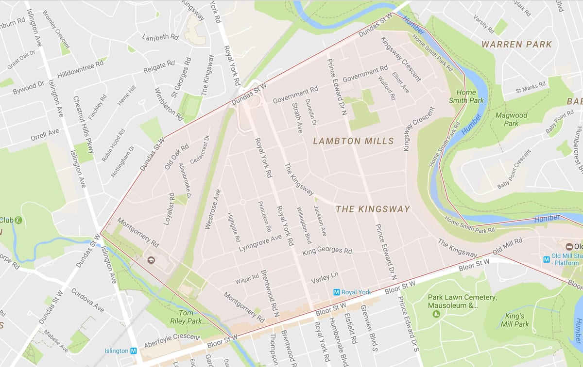 Žemėlapis Kingsway kaimynystės Toronto