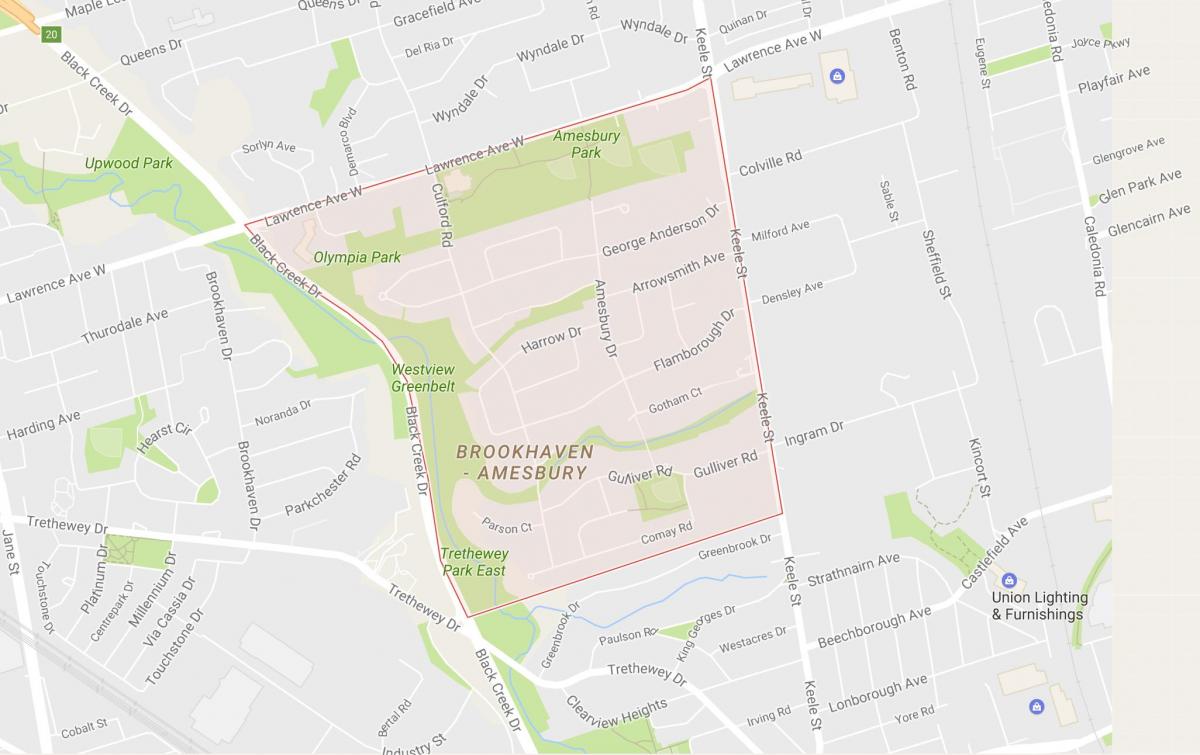 Žemėlapis Amesbury kaimynystės Toronto