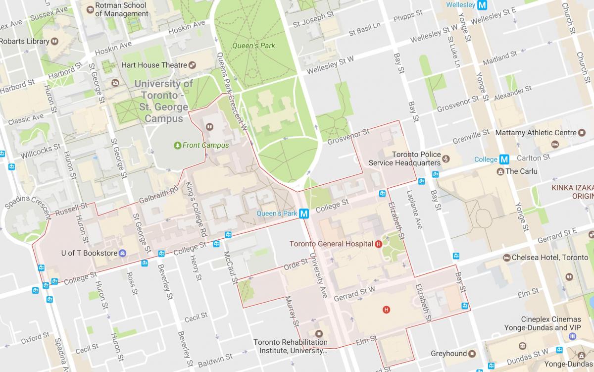 Žemėlapis Discovery Rajono kaimynystės Toronto