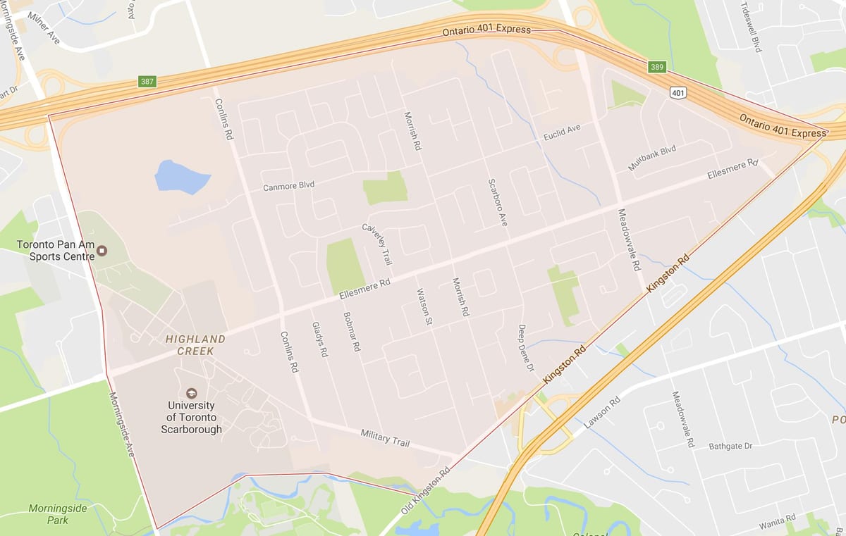 Žemėlapis Aukštaitijos Creek kaimynystės Toronto