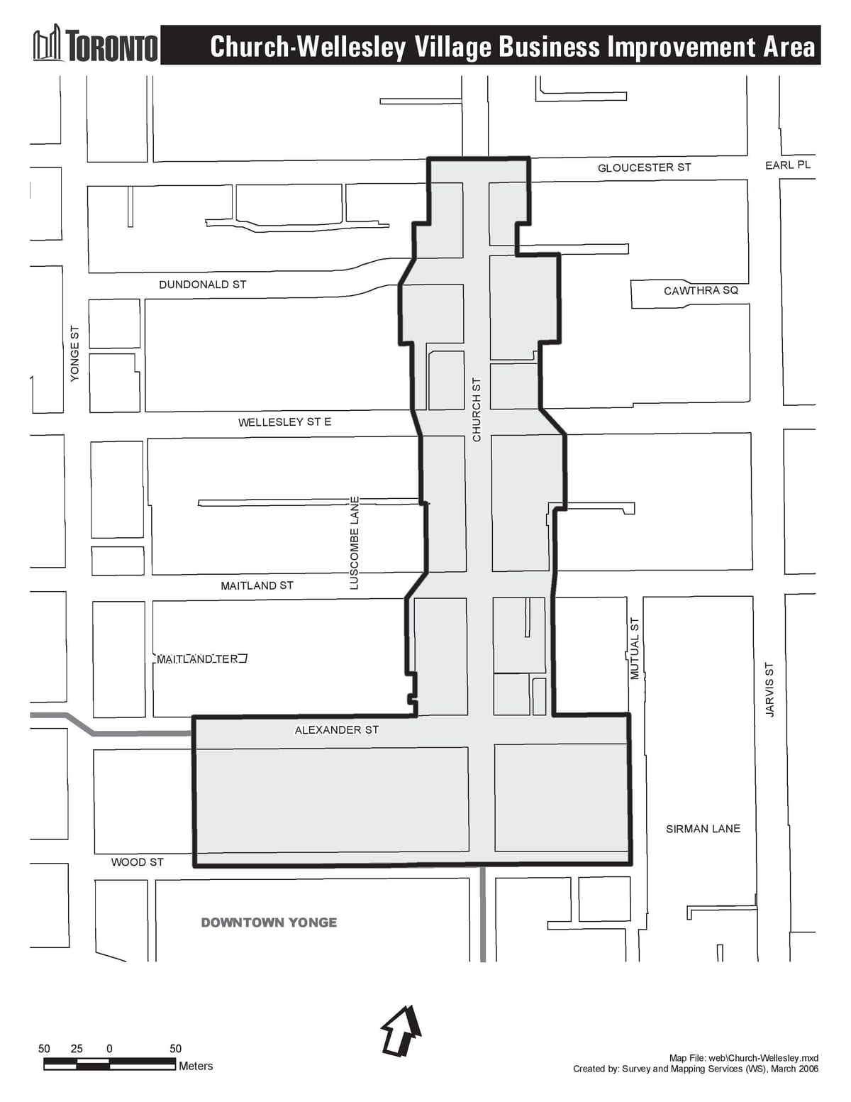 Žemėlapis Bažnyčia-Wellesley Kaimo verslo sąlygų Gerinimo Srityje Toronto