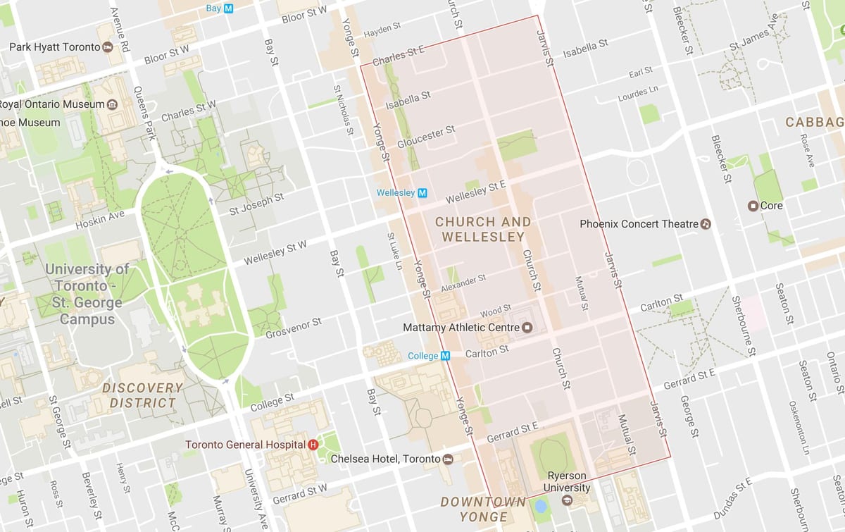 Žemėlapis Bažnyčios ir Wellesley kaimynystės Toronto