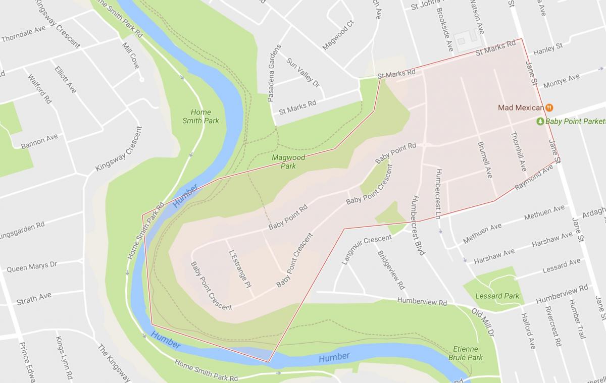 Žemėlapis Baby Point kaimynystės Toronto
