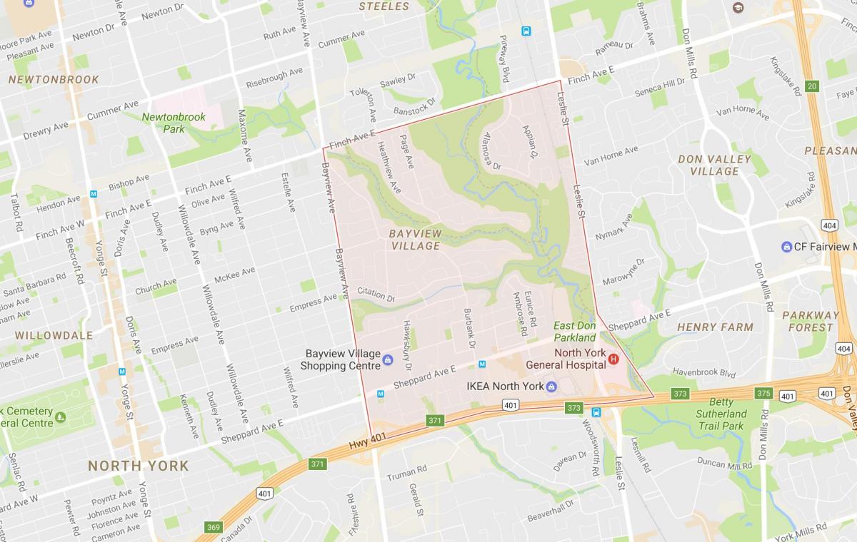 Žemėlapis Bayview Kaime kaimynystės Toronto