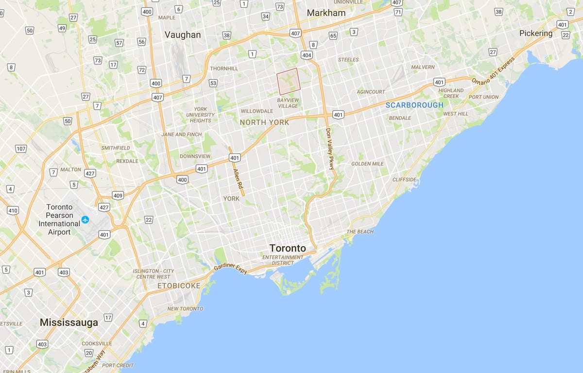 Žemėlapis Bayview Miškai – Steeles rajono Toronto