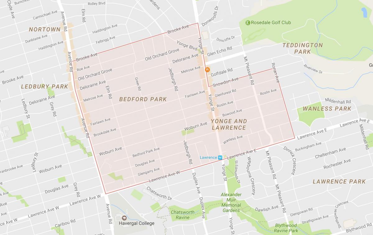 Žemėlapis Bedford Park kaimynystės Toronto