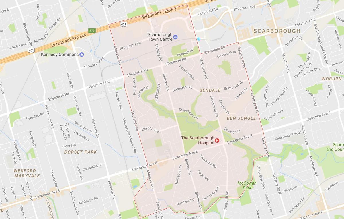 Žemėlapis Bendale kaimynystės Toronto