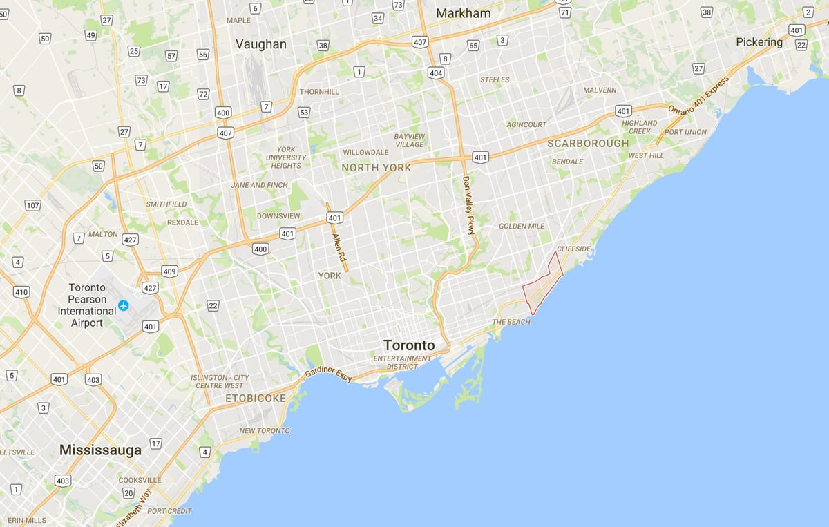 Žemėlapis Beržo Uolos rajone Toronto