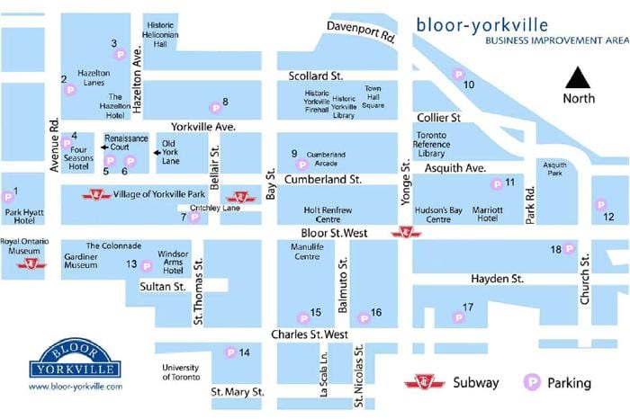 Žemėlapis Bloor Yorkville metro