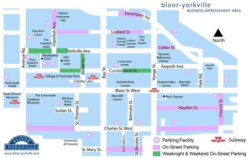 Žemėlapis Bloor Yorkville automobilių stovėjimo aikštelė