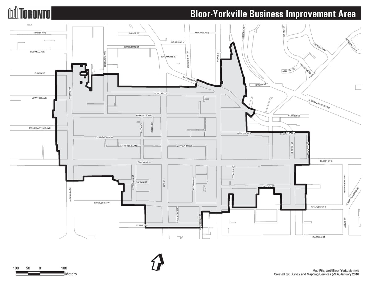Žemėlapis Bloor Yorkville Toronto boudary
