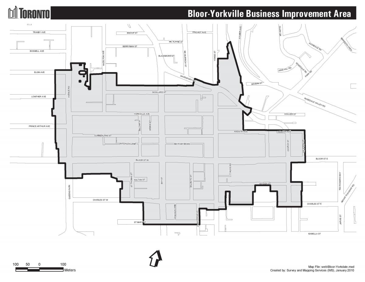 Žemėlapis Bloor Yorkville Toronto boudary