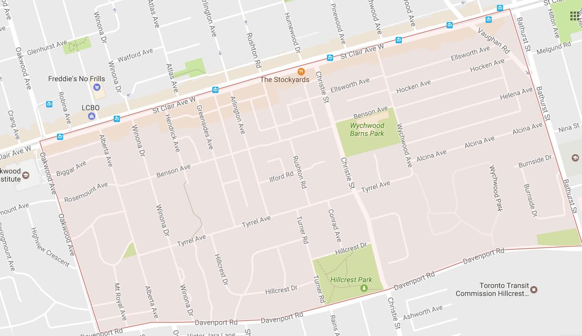 Žemėlapis Bracondale Hill kaimynystės Toronto