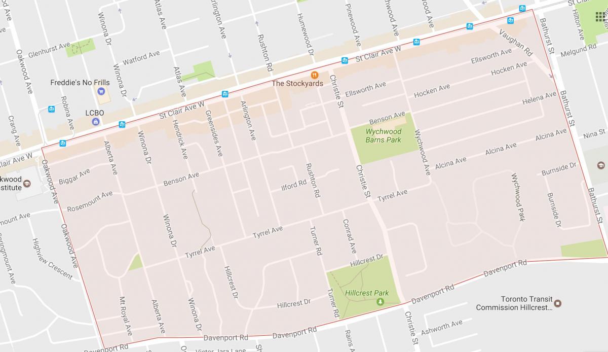 Žemėlapis Bracondale Hill kaimynystės Toronto