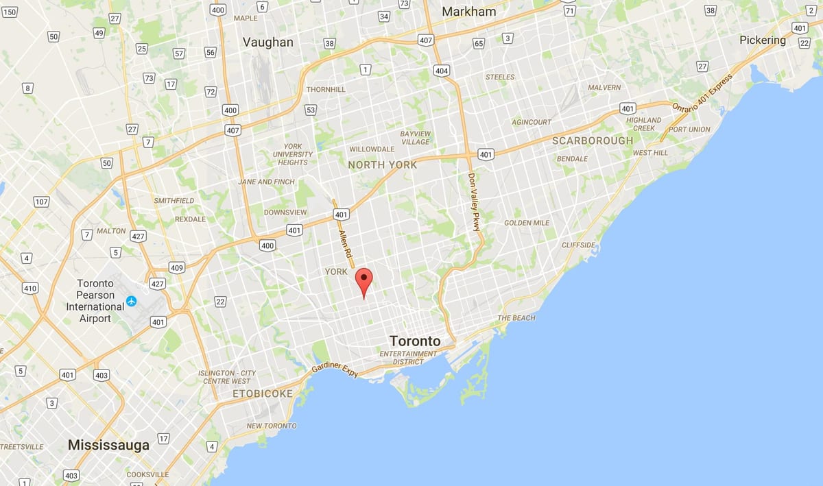 Žemėlapis Bracondale Hill rajone Toronto