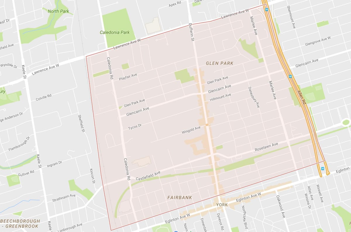 Žemėlapis Briar Hill–Belgravia kaimynystės Toronto