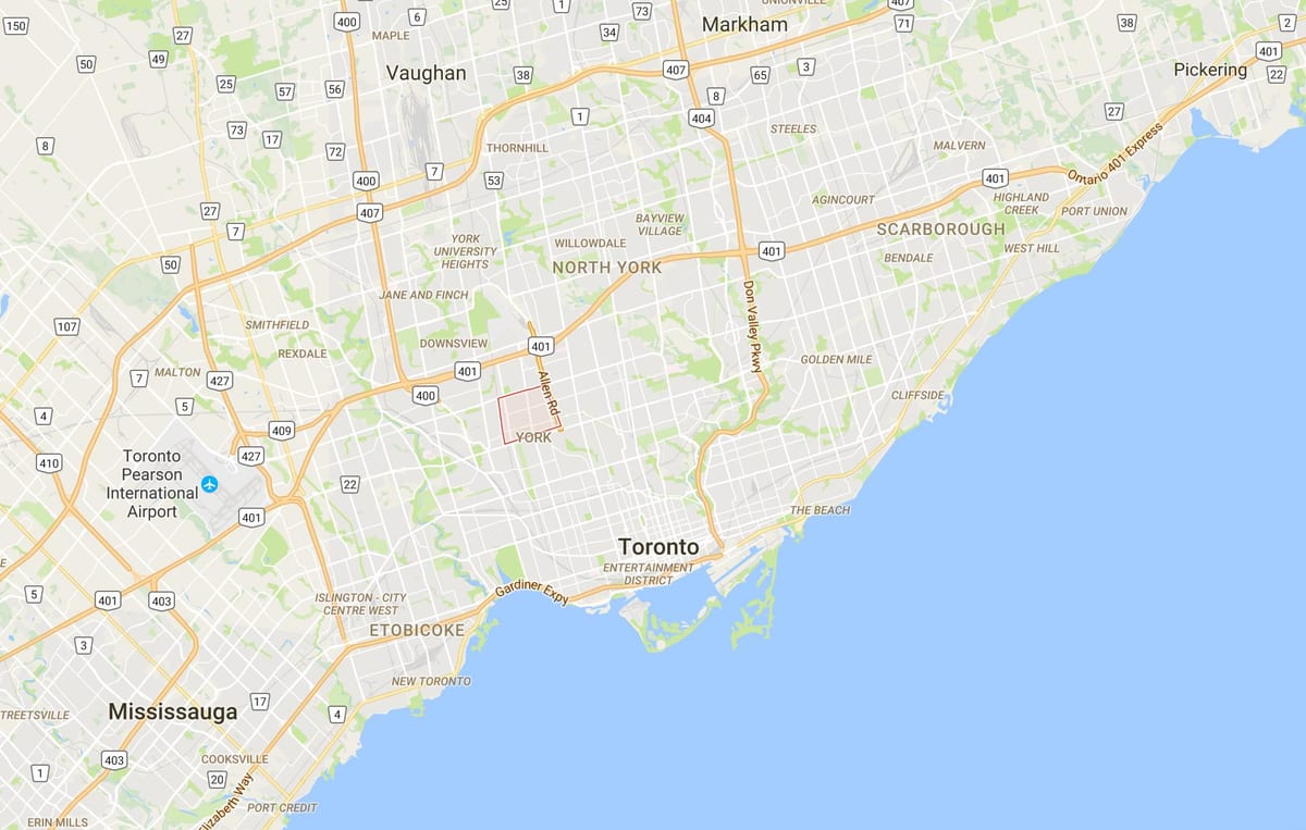 Žemėlapis Briar Hill–Belgravia rajono Toronto
