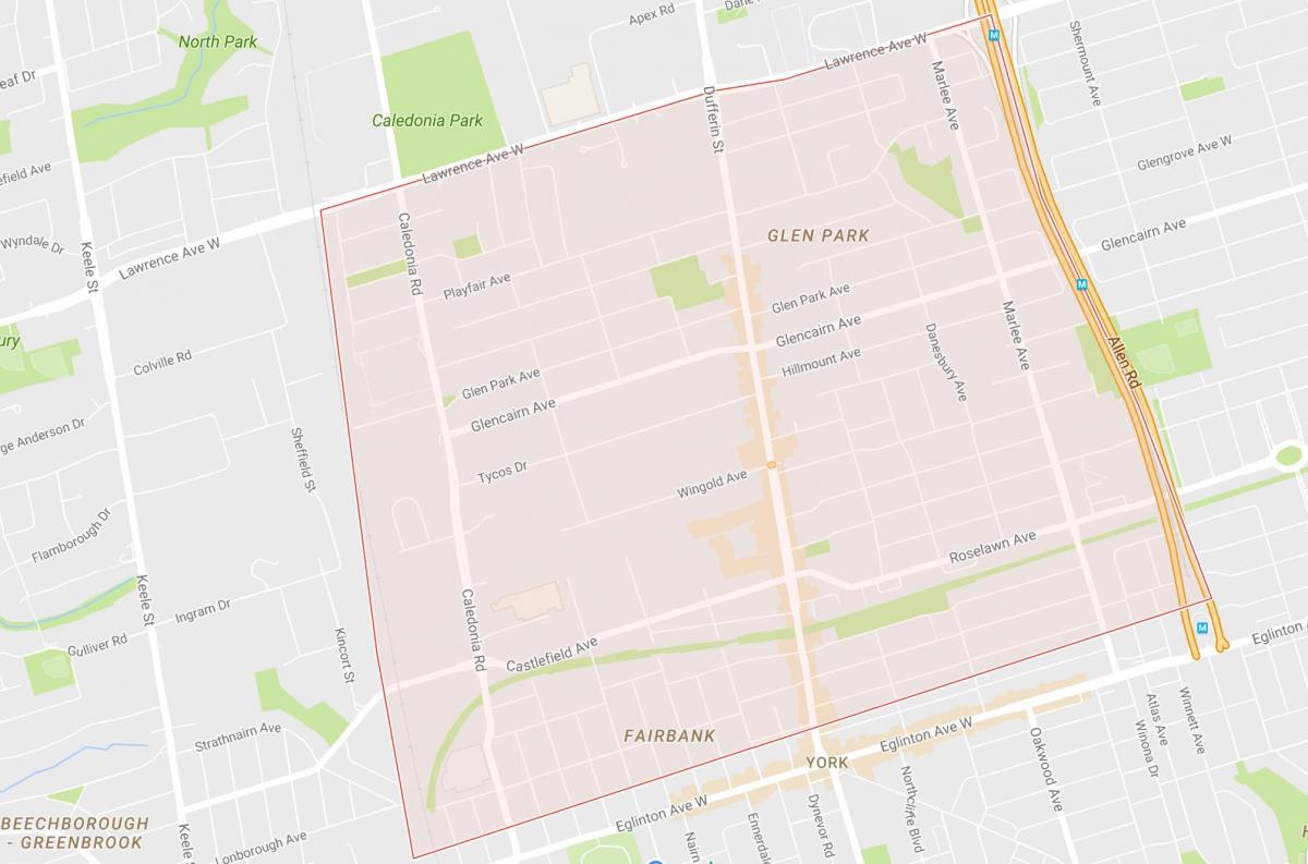 Žemėlapis Briar Hill–Belgravia kaimynystės Toronto