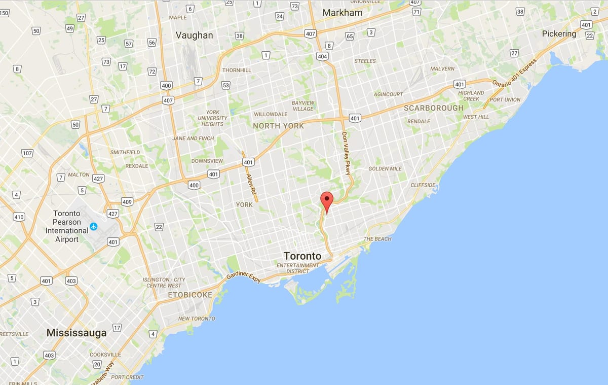 Žemėlapis Broadview Šiaurės rajonas Toronto
