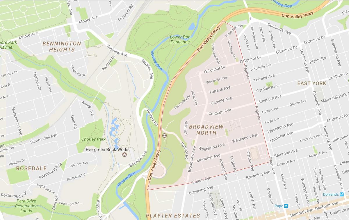 Žemėlapis Broadview Šiaurės kaimynystės Toronto