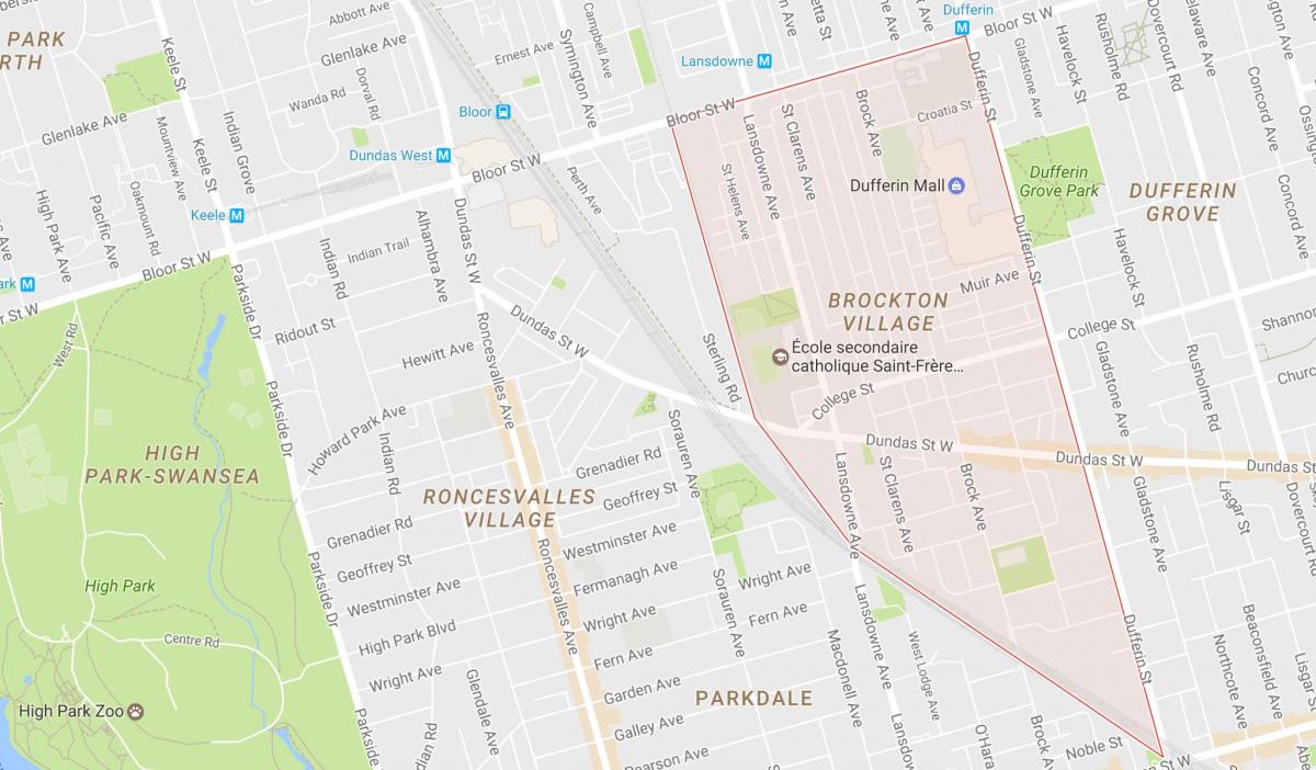 Žemėlapis Brocktono Kaime kaimynystės Toronto