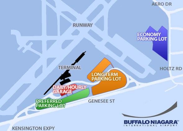 Žemėlapis Buffalo Niagara oro uosto, automobilių stovėjimo aikštelė
