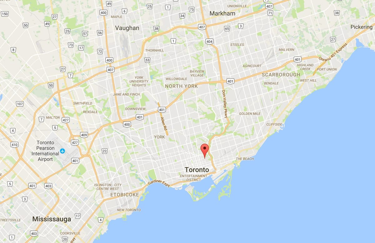 Žemėlapis Cabbagetown rajono Toronto