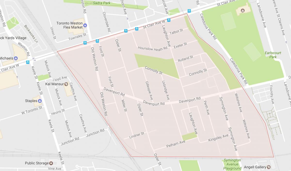 Žemėlapis Carleton Kaime kaimynystės Toronto