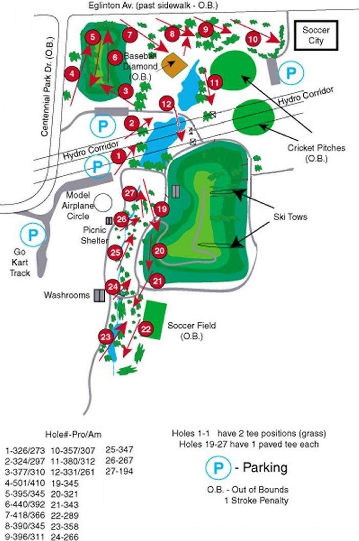 Žemėlapis Centennial Park golfo kursai Toronto
