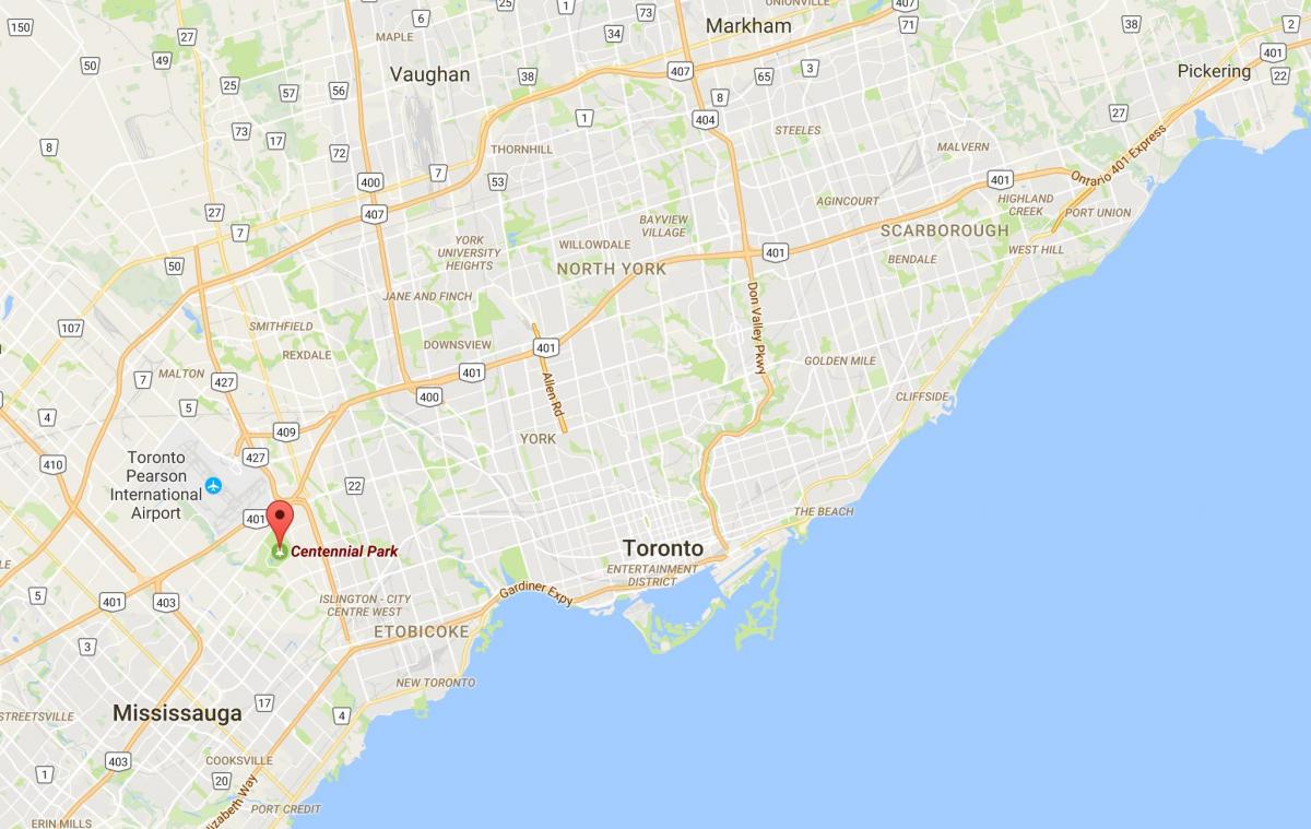 Žemėlapis Centennial Park rajone Toronto