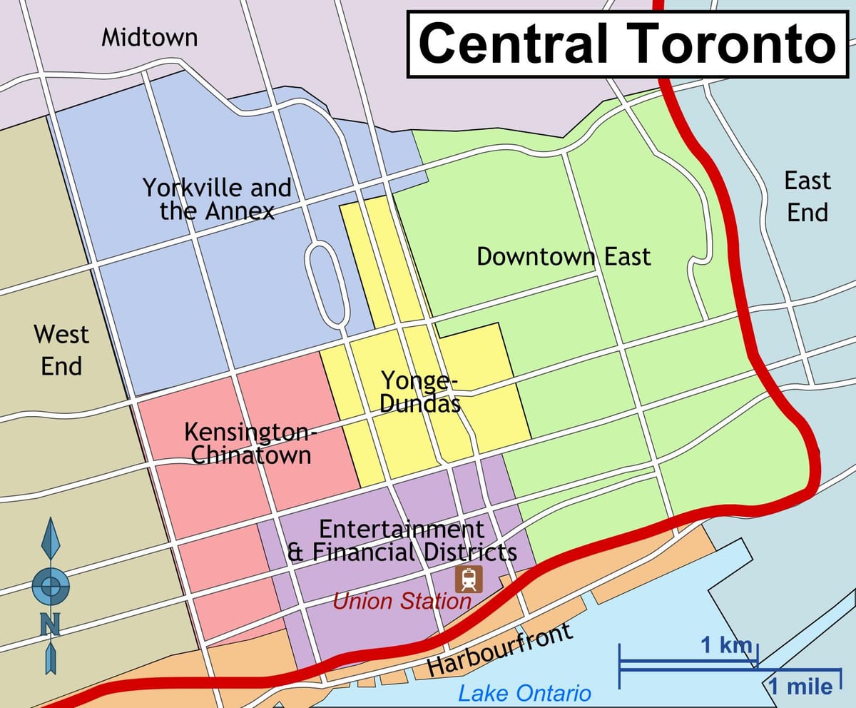 Žemėlapis Centrinės Toronto