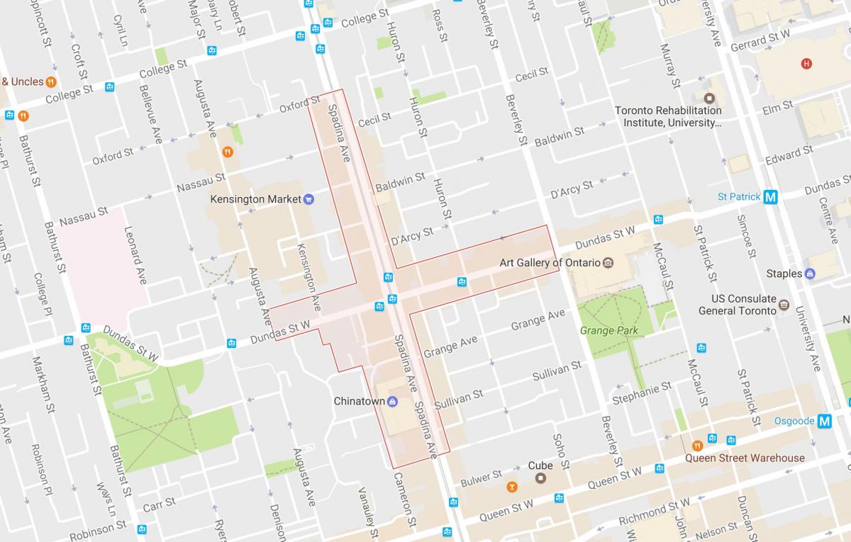 Žemėlapis Chinatown kaimynystės Toronto
