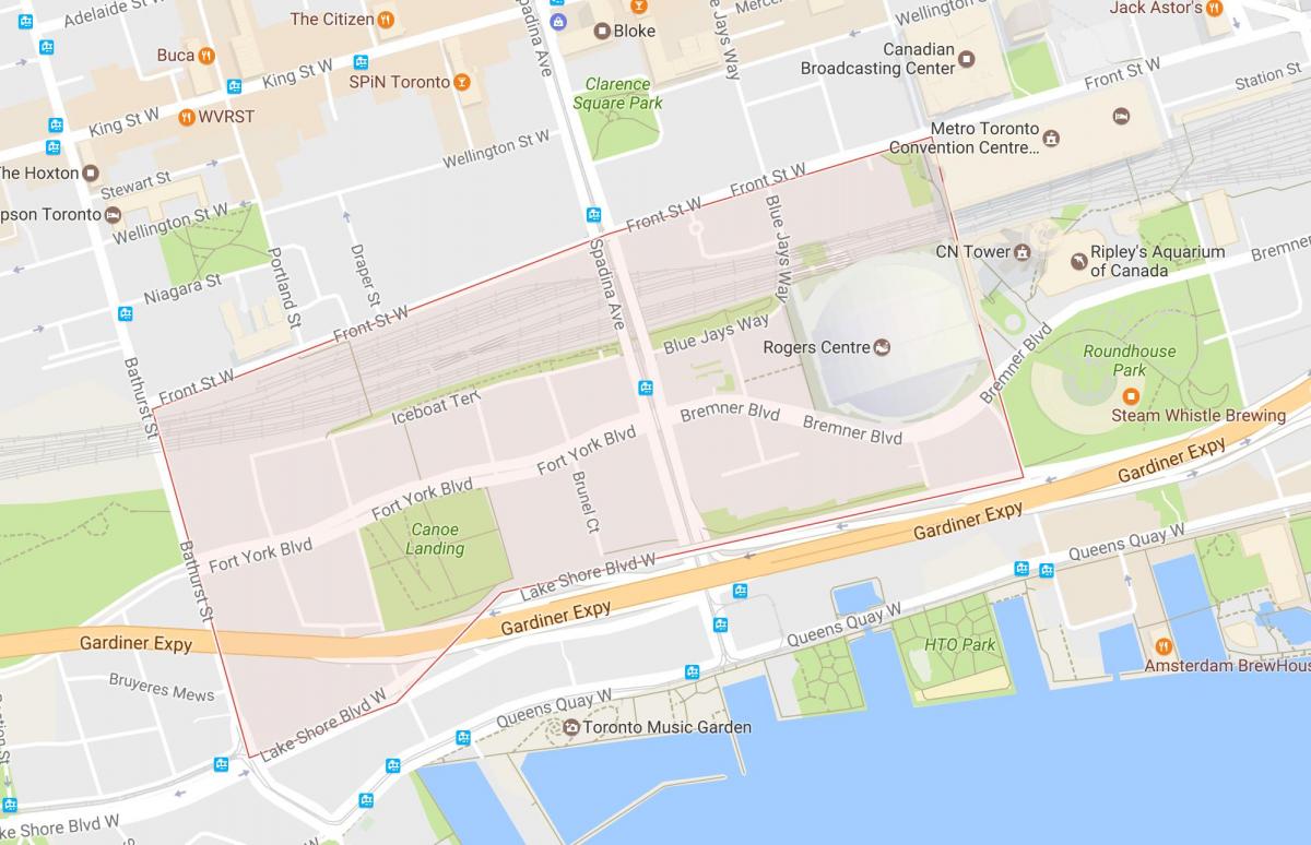 Žemėlapis CityPlace kaimynystės Toronto