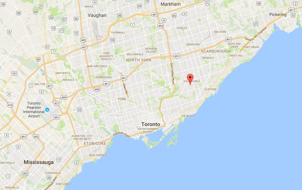 Žemėlapis Clairlea rajono Toronto