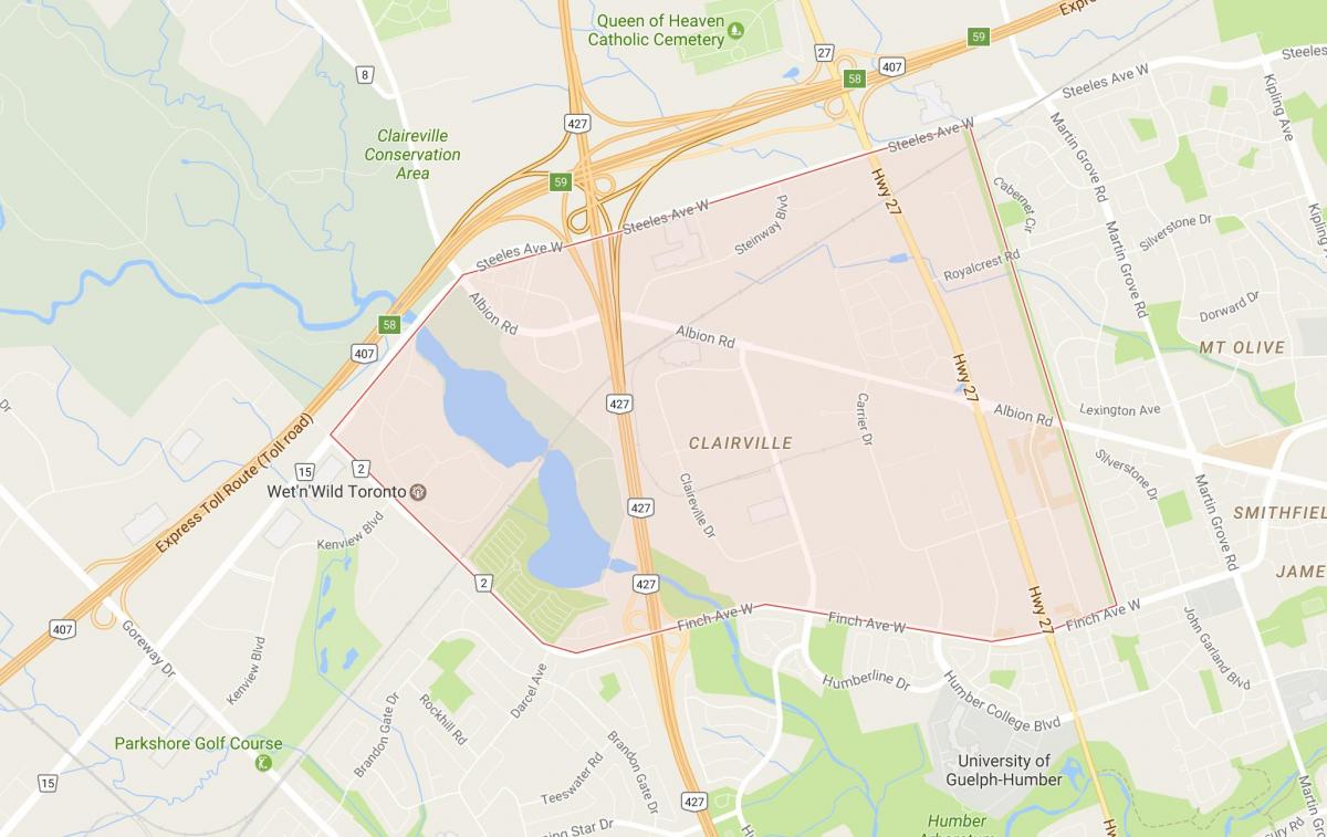 Žemėlapis Clairville kaimynystės Toronto