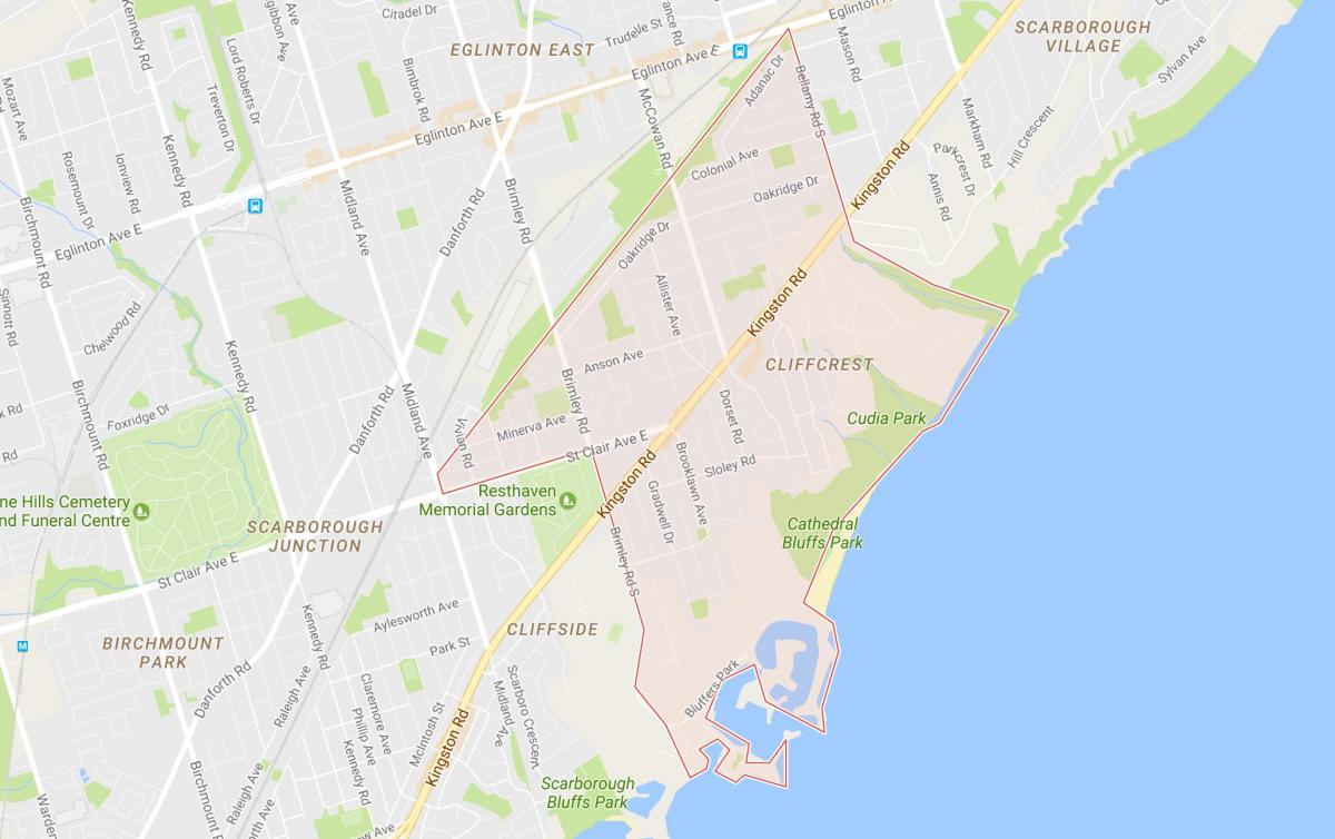 Žemėlapis Cliffcrest kaimynystės Toronto