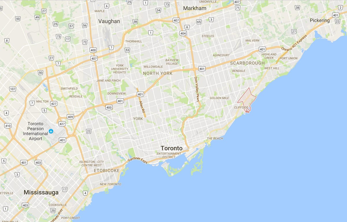Žemėlapis Cliffcrest rajono Toronto