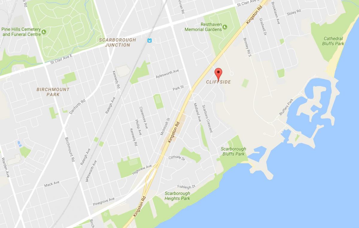 Žemėlapis Cliffside kaimynystės Toronto