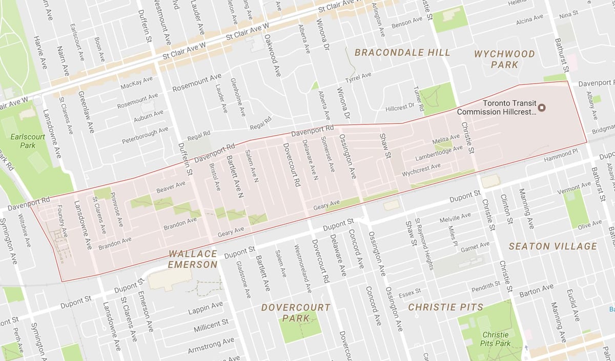 Žemėlapis Davenport kaimynystės Toronto