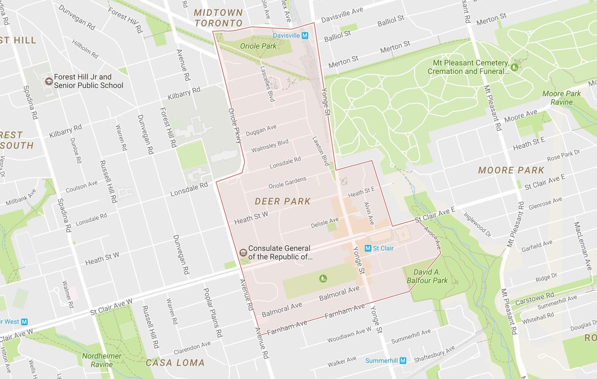Žemėlapis Deer Park kaimynystės Toronto
