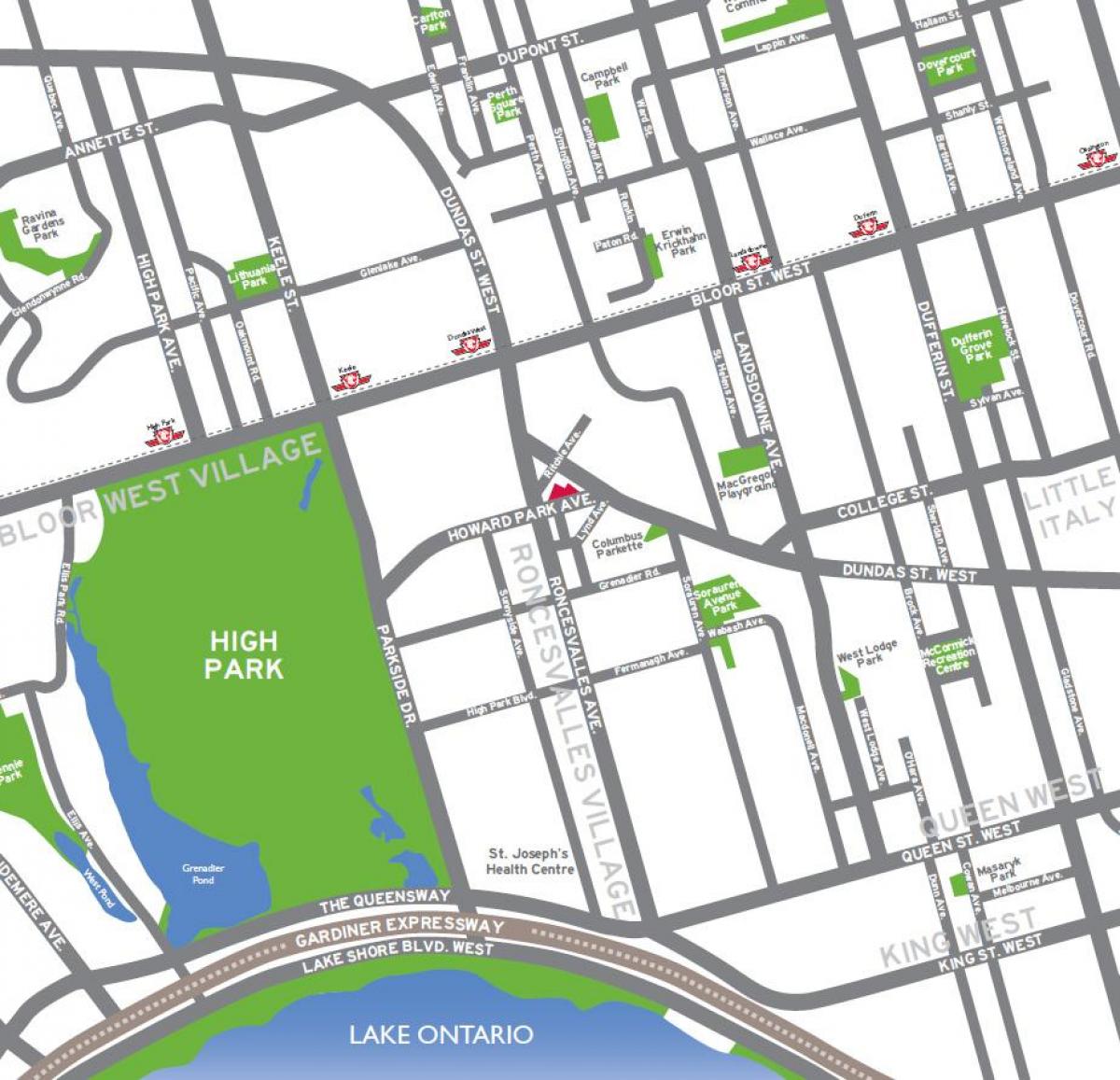 Žemėlapis Didelis parkas, Toronto apžvalga