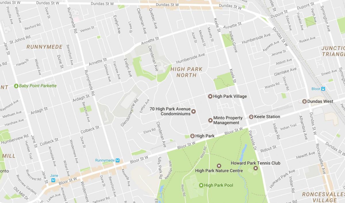 Žemėlapis Didelio Parko kaimynystės Toronto