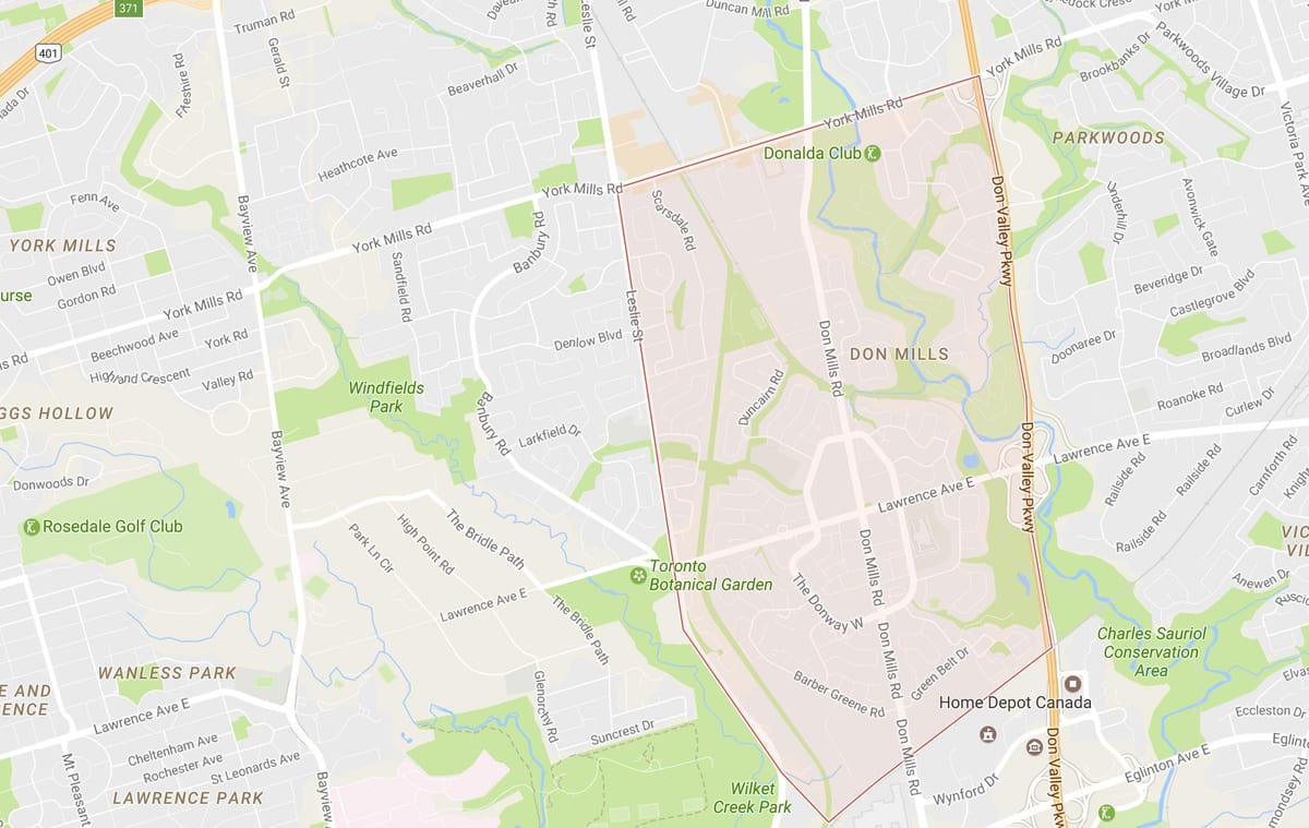 Žemėlapis Don Mills kaimynystės Toronto