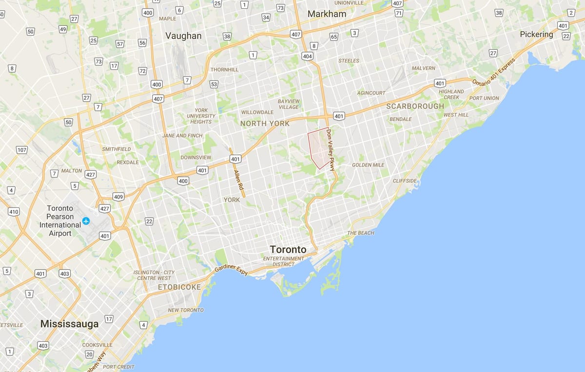 Žemėlapis Don Mills rajono Toronto