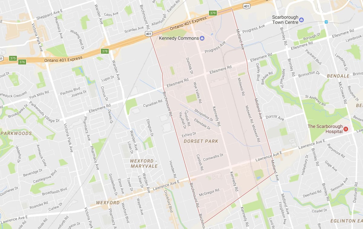 Žemėlapis Dorset Parko kaimynystės Toronto