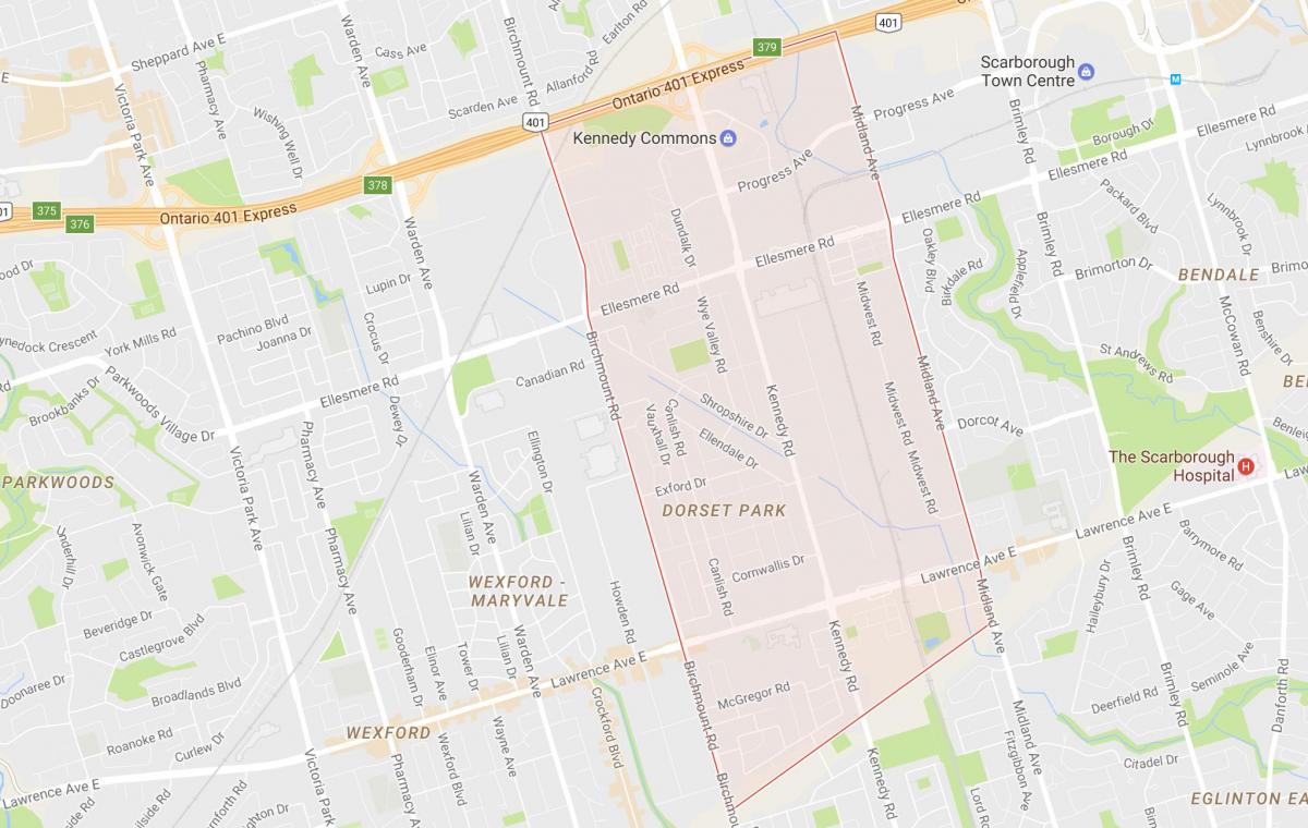 Žemėlapis Dorset Parko kaimynystės Toronto