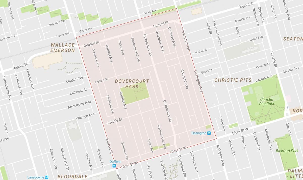 Žemėlapis Dovercourt Parko kaimynystės Toronto