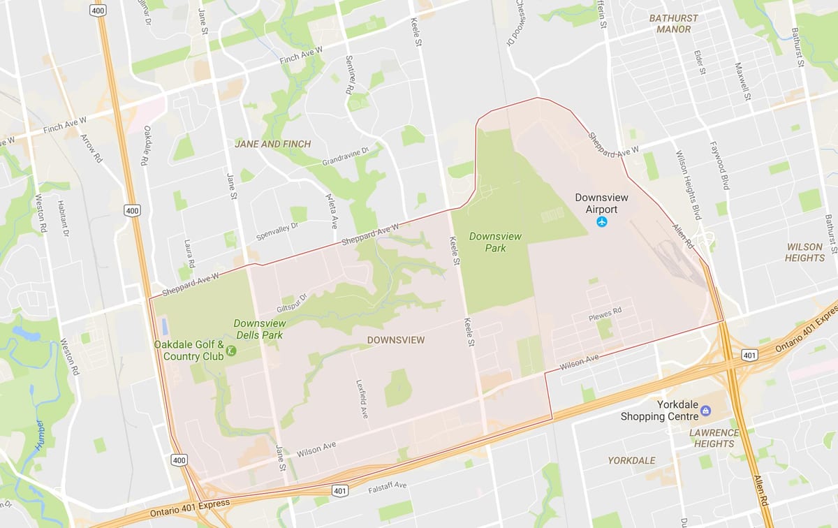 Žemėlapis Downsview kaimynystės Toronto