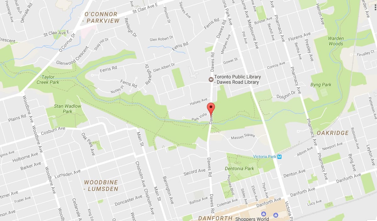 Žemėlapis Dawes kelių Toronto