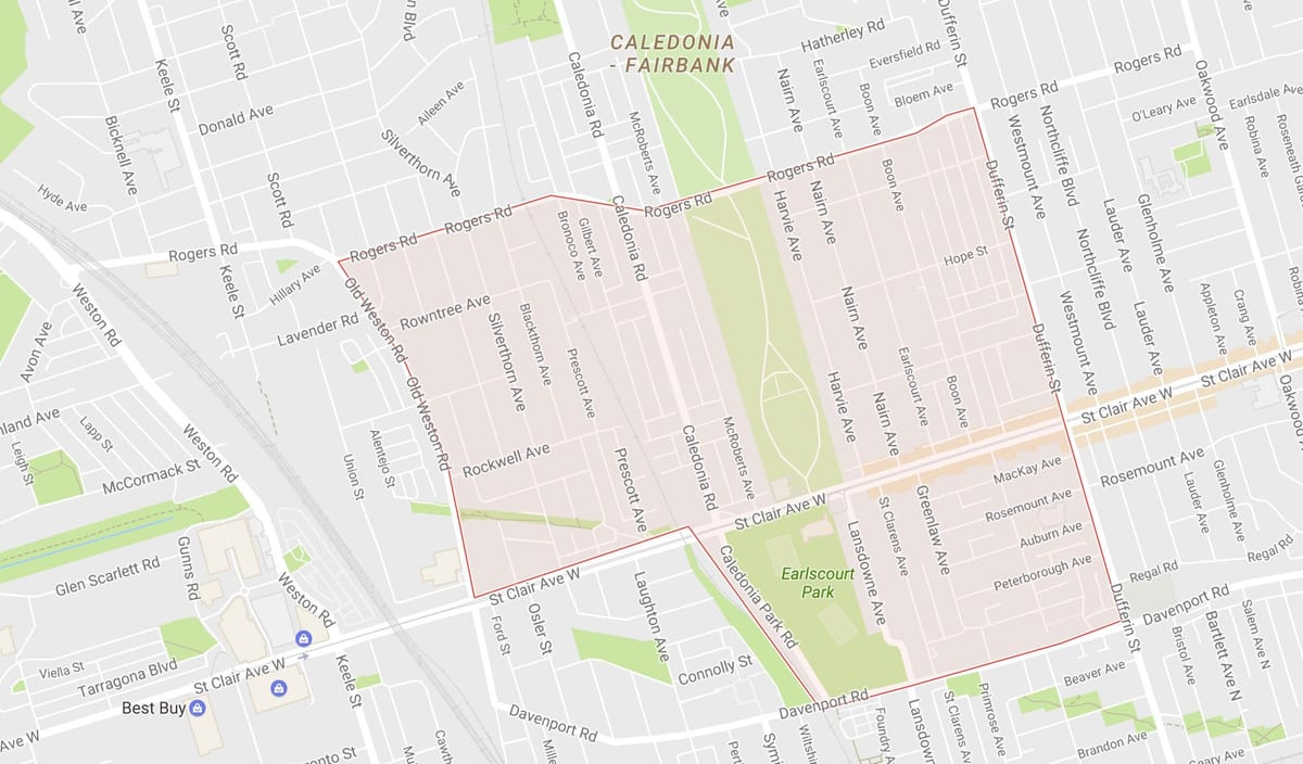 Žemėlapis Earlscourt kaimynystės Toronto